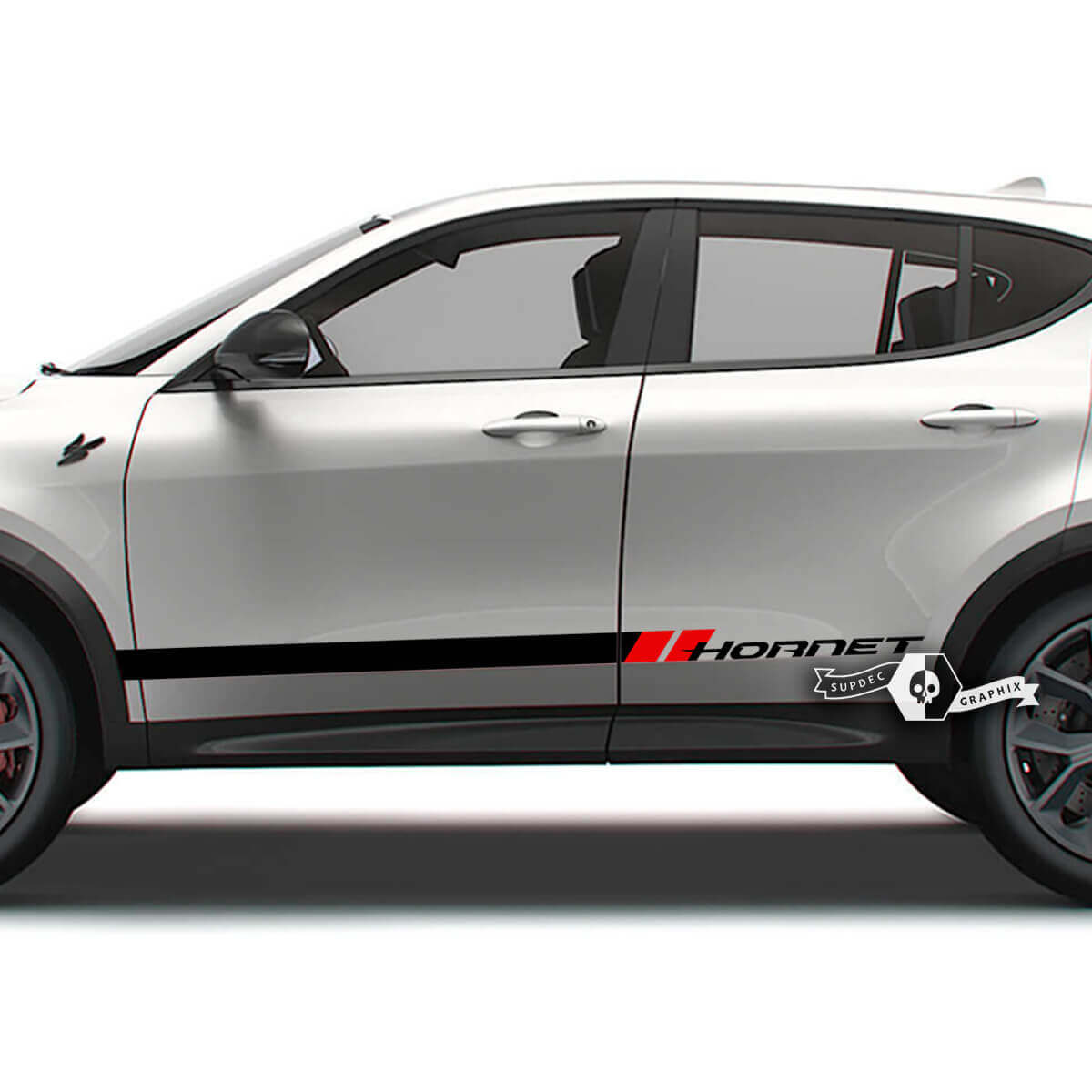 Pair Doors Side Stripes Rocker Panel Hornet Logo Vinyl Decals Stickers 2 Colors for Dodge Hornet