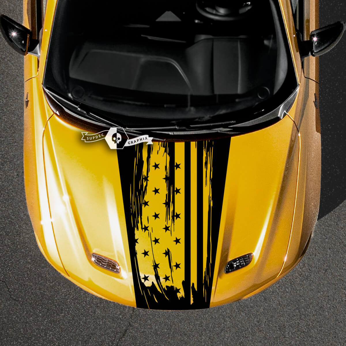 Hood Stripes Wrap USA Flag Destroyed Vinyl Decals Sticker for Dodge Hornet