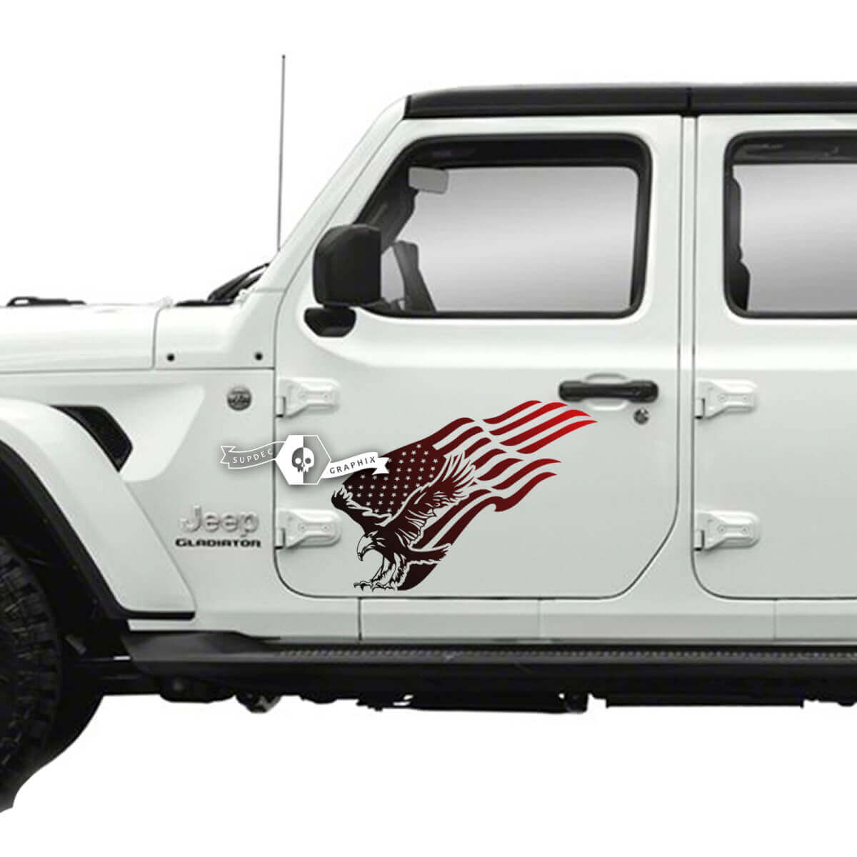 USA Flag Bald Eagle Side Door Stripe Vinyl Decals Stickers for Jeep Gladiator
