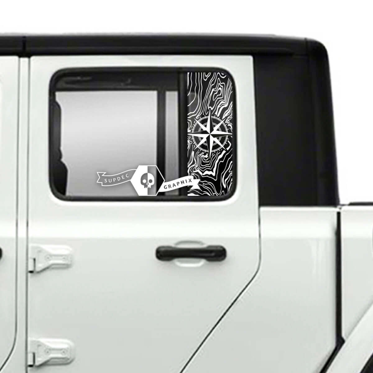 Compass Topographic Map Topo Side Door Window Stripe Vinyl Decals Stickers for Jeep Gladiator