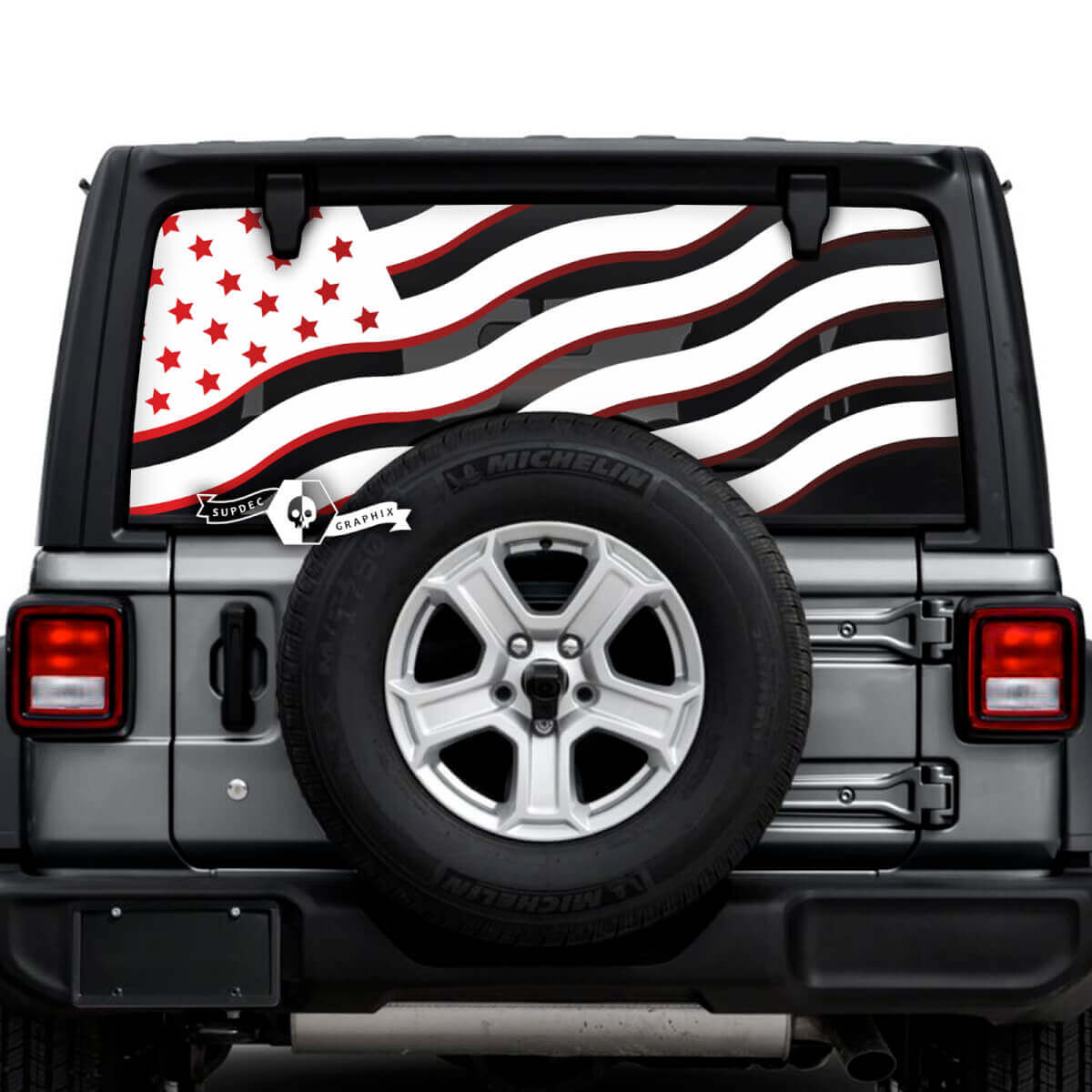 Flag USA Shadow Rear Window 2 Colors Vinyl Decals Stickers for Jeep Wrangler Unlimited