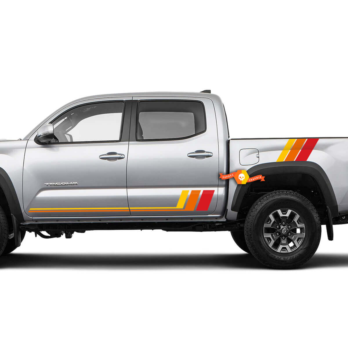 2x TRD Toyota Tacoma Three Colors Old School SunSet Toyota Tacoma Doors Bed TRD Stripes Side Vinyl Decals Stickers