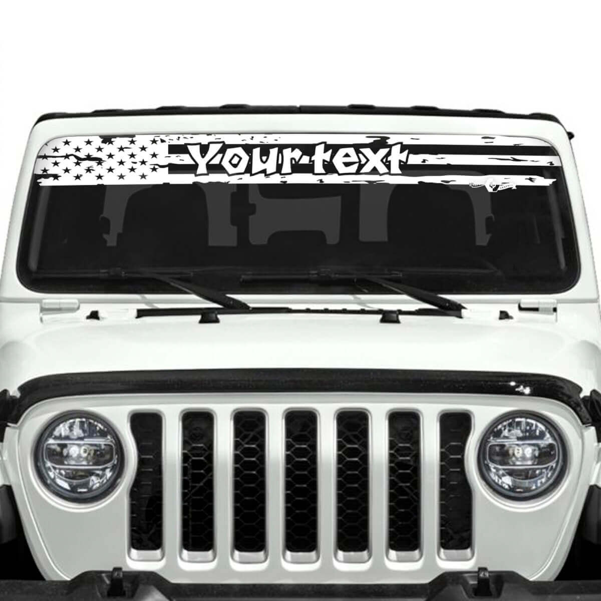 Custom Text USA Flag Destroyed Logo Windshield Vinyl Stickers Decals for Jeep Gladiator
