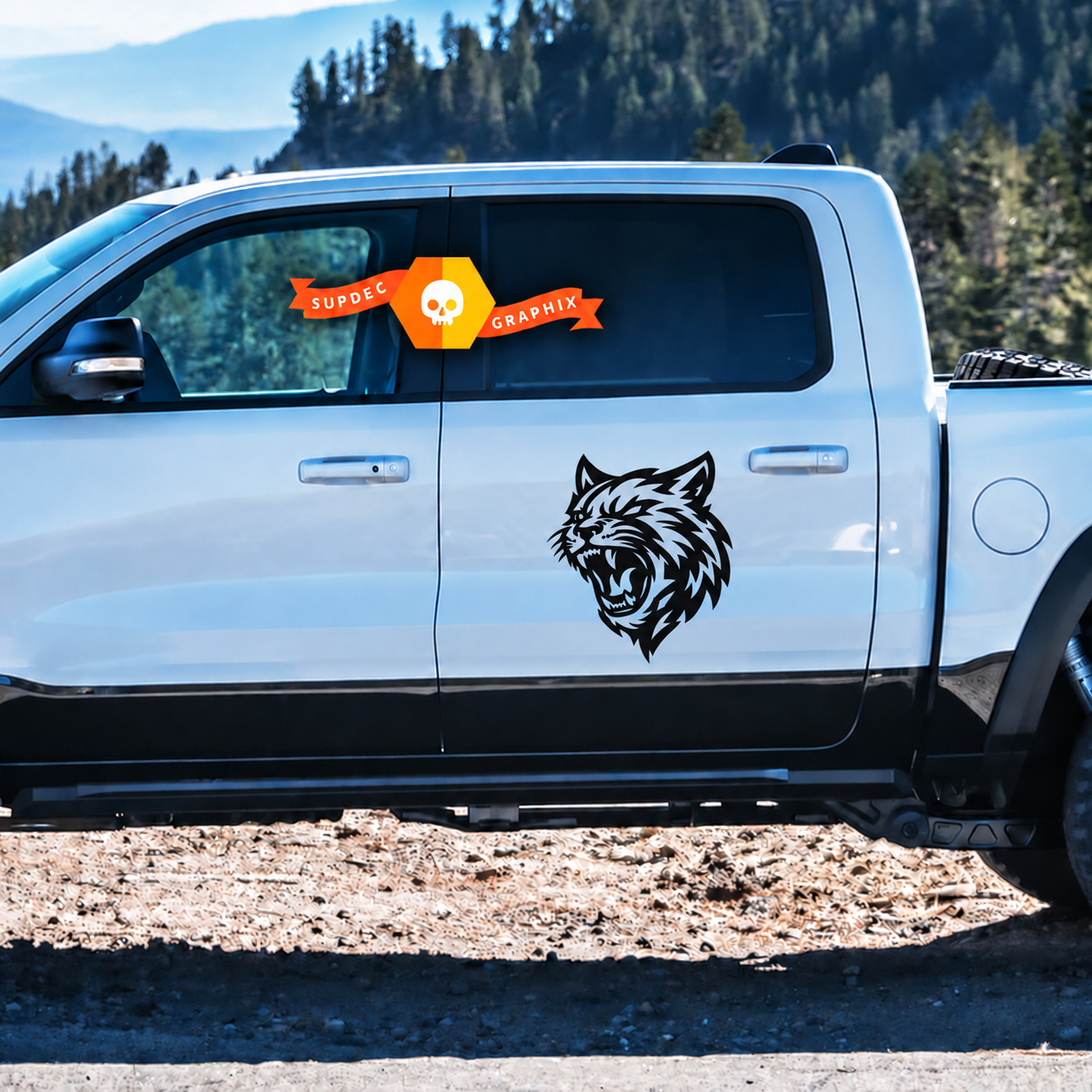 Custom Cat Head Side Graphic Kit Side Vinyl Decal for Dodge Ram 1500 TRX — Hellcat Style