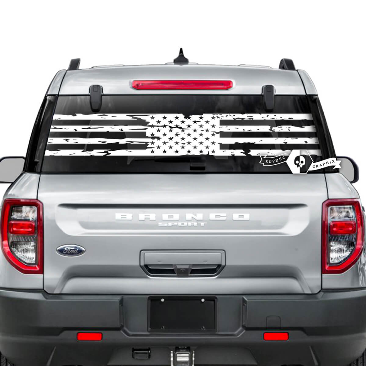Ford Bronco Rear Window USA Flag Destroyed  Stripes Graphics Stickers Decals 