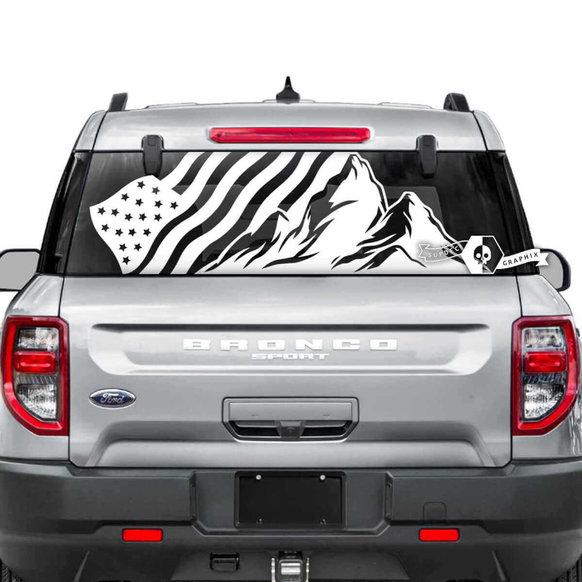 Ford Bronco Rear Window USA Flag Mountain Stripes Graphics Stickers Decals 