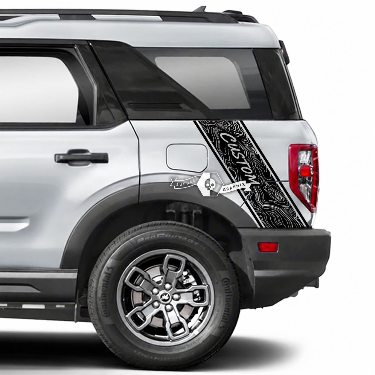 CUSTOM Topographic Diagonal Quarter Stripe Pair Rear Fender Vinyl Decal Sticker for Ford Bronco Sport