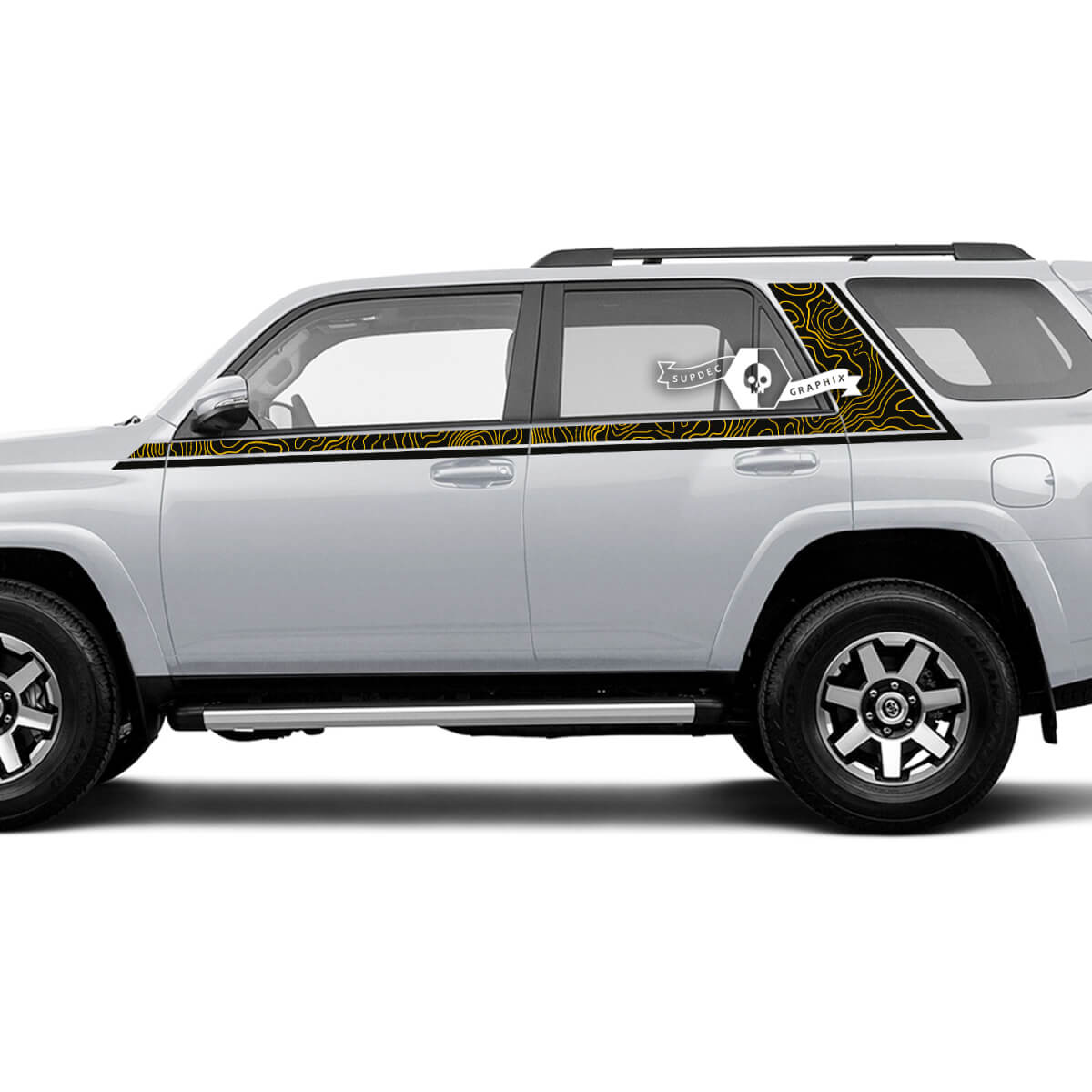 Body Doors Stripes Lines Trim Topographic Map Style Side Window Vinyl Sticker Decal fit to Toyota 4Runner 13-24 TRD Fifth generation 2 Colors