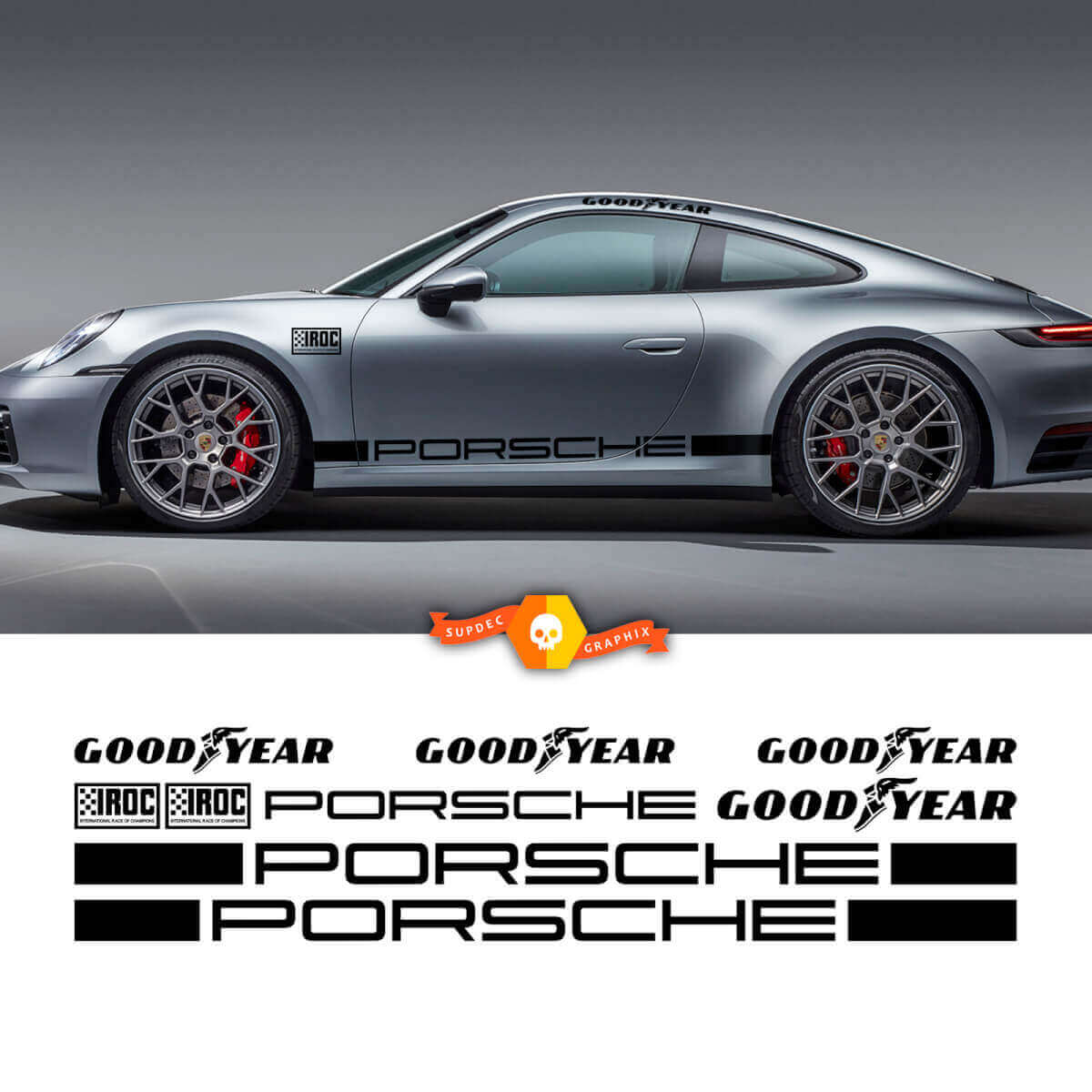 Porsche IROC Goodyear Racing Side Stripes Vinyl Decal Kit for Porsche 911 Carrera