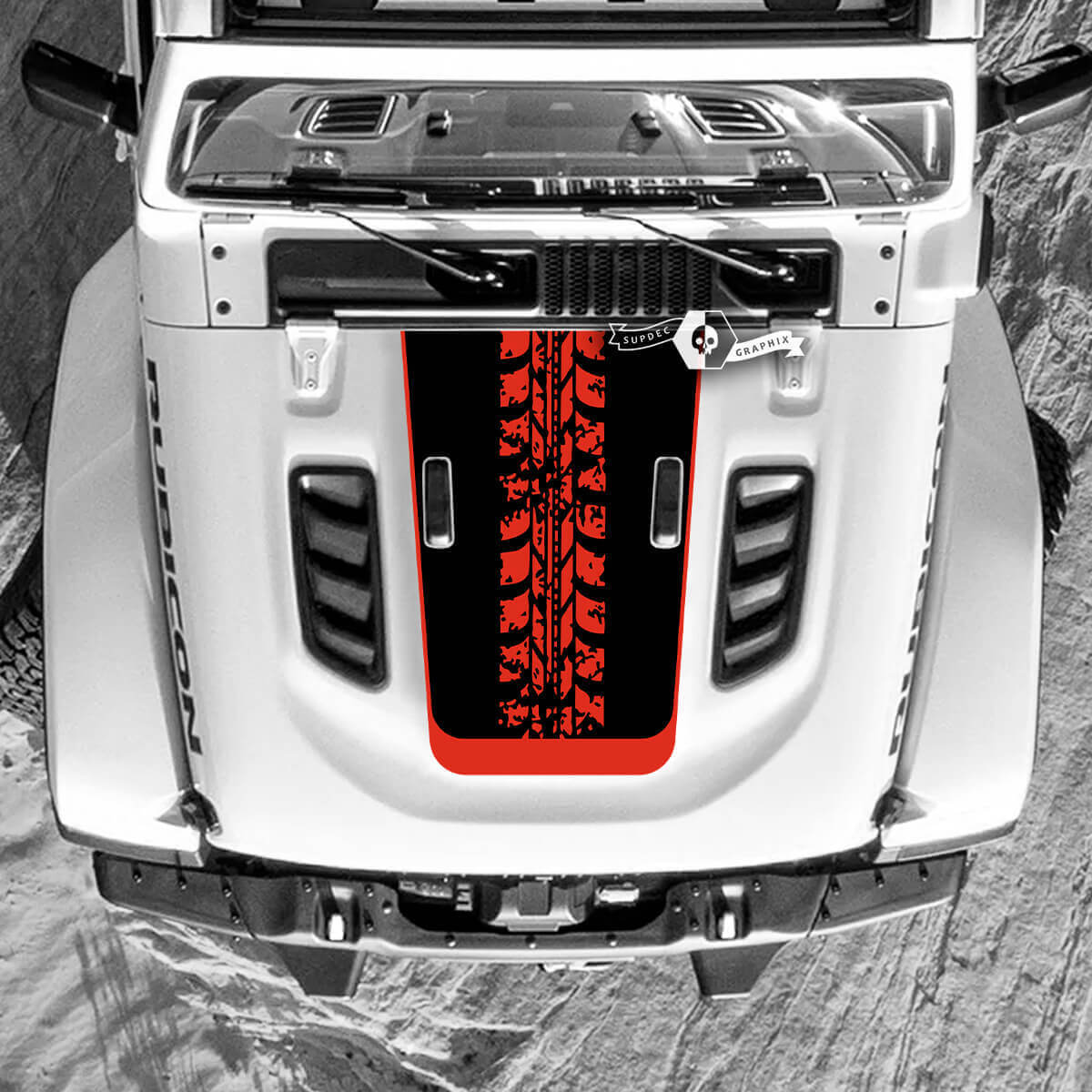 Tire Track Destroyed Hood Wrap Vinyl Decal Stickers for Jeep Wrangler