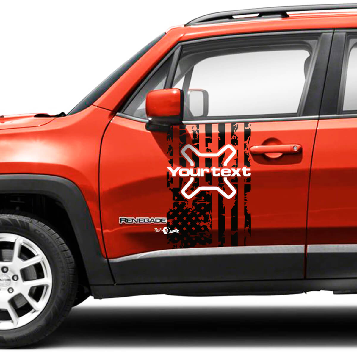 Flag USA Destroyed Side Doors Vinyl Decals Sticker Pair for Jeep Renegade