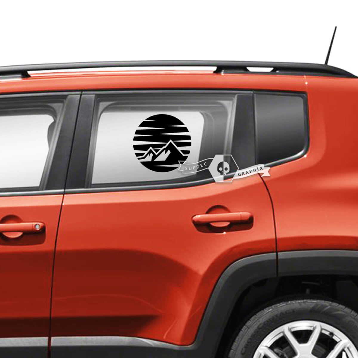 Pair Jeep Renegade Side Fender Doors Window Mountains SunSet Retro Graphic Vinyl Decals Sticker