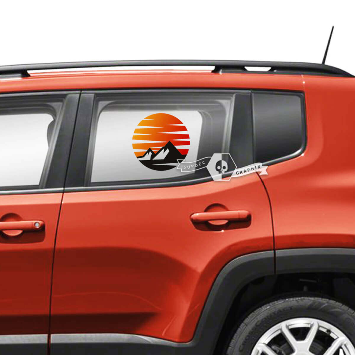 Mountains SunSet Retro Colored Side Fender Doors Window Graphic Vinyl Decals Sticker Pair for Jeep Renegade