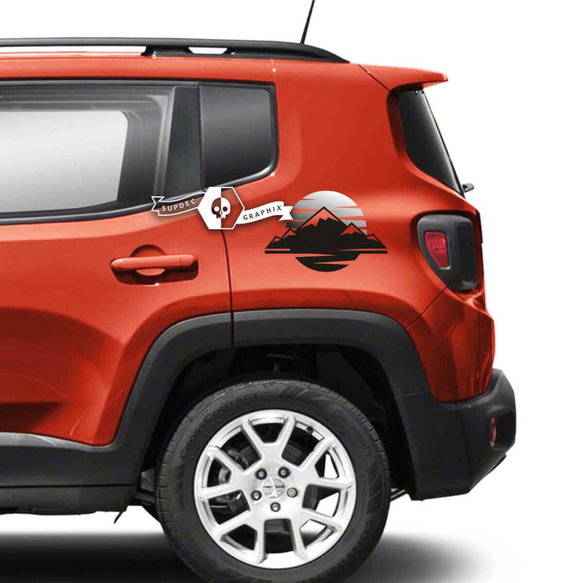 Mountain Side Logo Sunset Retro Old School Fender Vinyl Decal Sticker Mono Gradient for Jeep Renegade