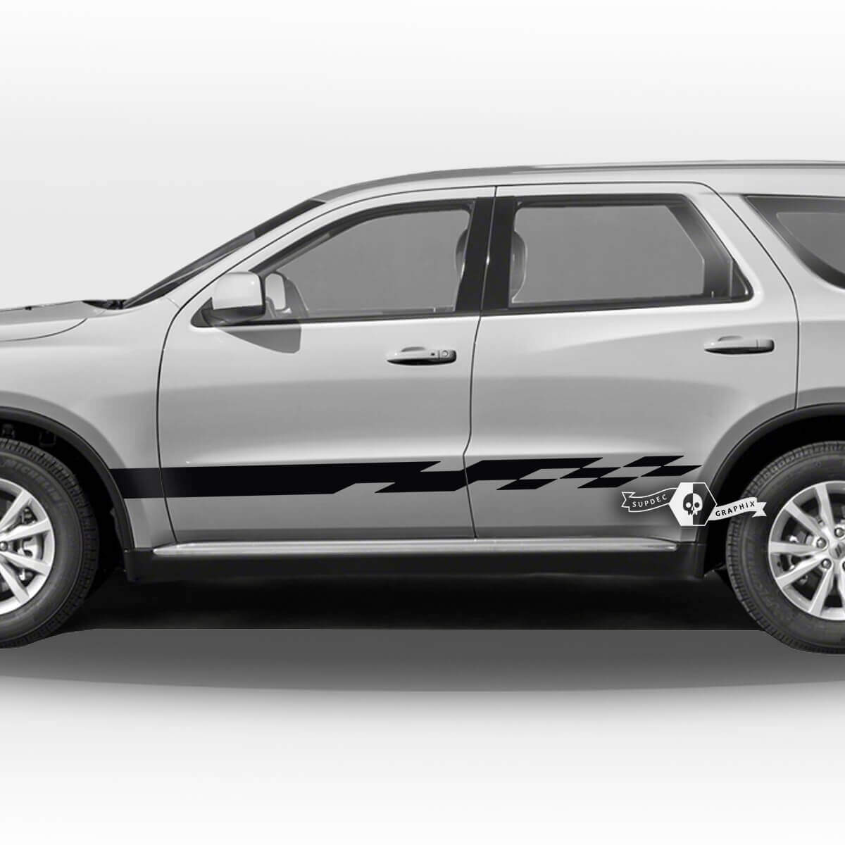 Pair Side Doors Rocker Panel Trim Checkerboard Flag Stripes Decal Vinyl Stickers for Dodge Durango