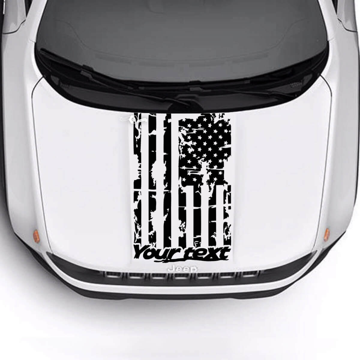Custom Text USA Flag Battered Destroyed Hood Logo Stripe Vinyl Decal Sticker for Jeep Renegade Trailhawk