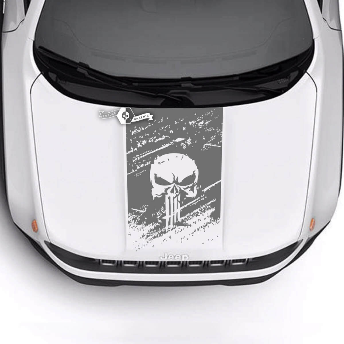 Trailhawk Sport Skull Destroyed Battered Hood Logo Stripe Vinyl Decal Sticker for Jeep Renegade