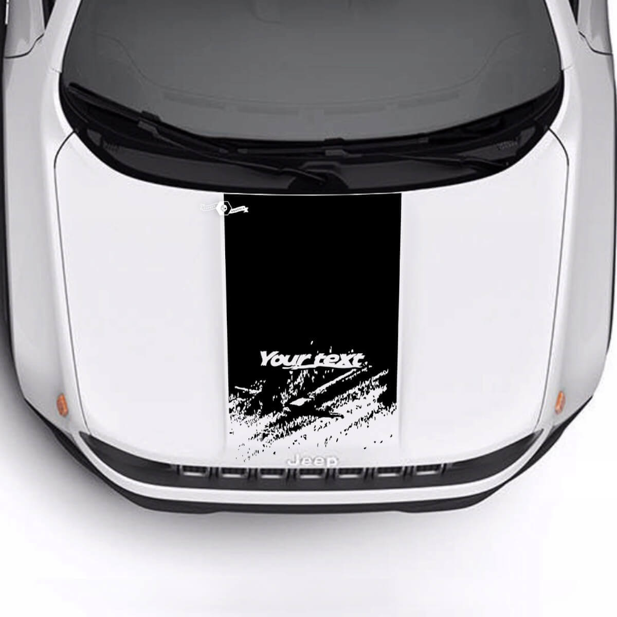 Custom Text Destroyed Battered Hood Logo Stripe Vinyl Decal Sticker for Jeep Renegade Trailhawk 