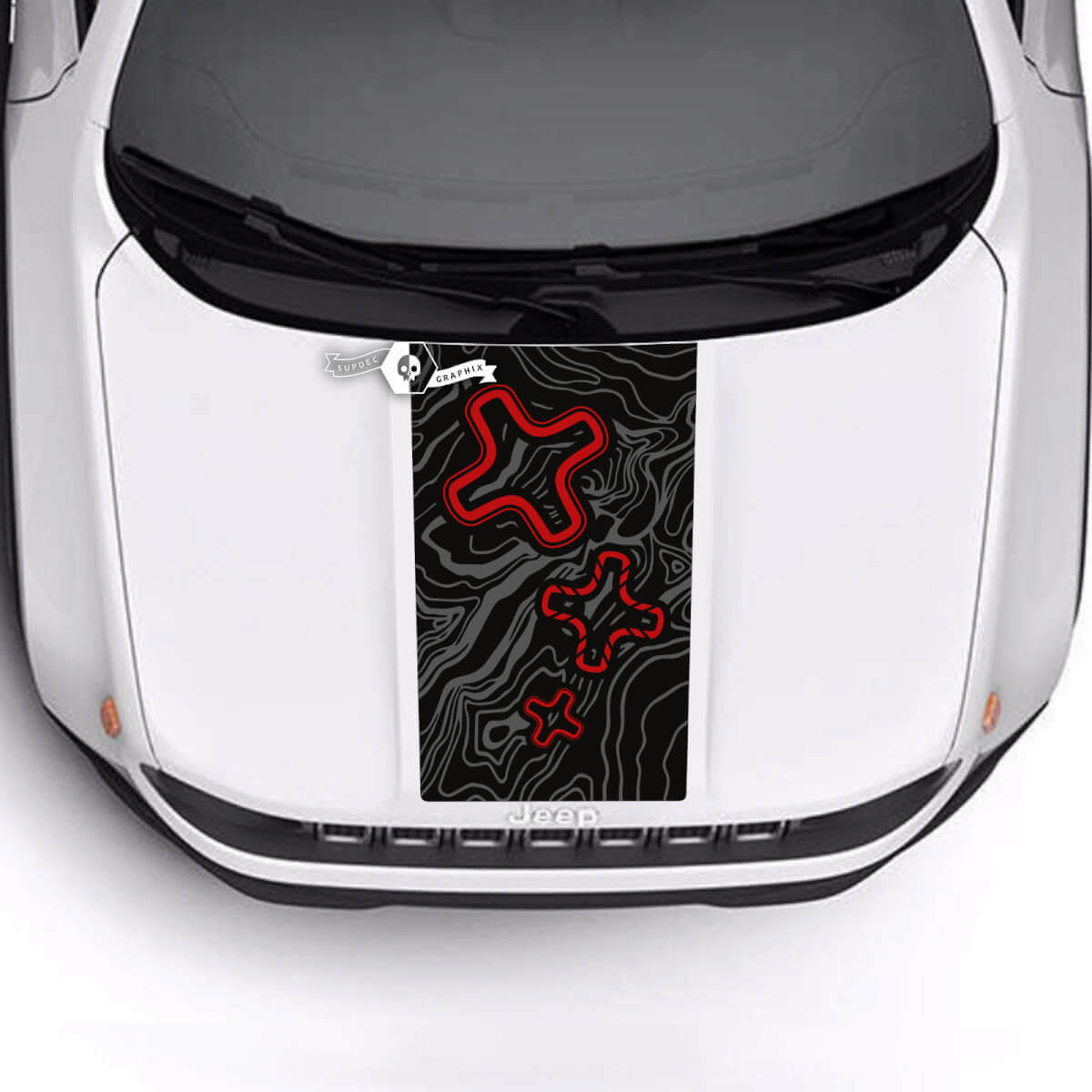 Trailhawk Sport Topographic Map Logo Hood Stripe Vinyl Decal Sticker 3 Colors for Jeep Renegade Trailhawk Sport