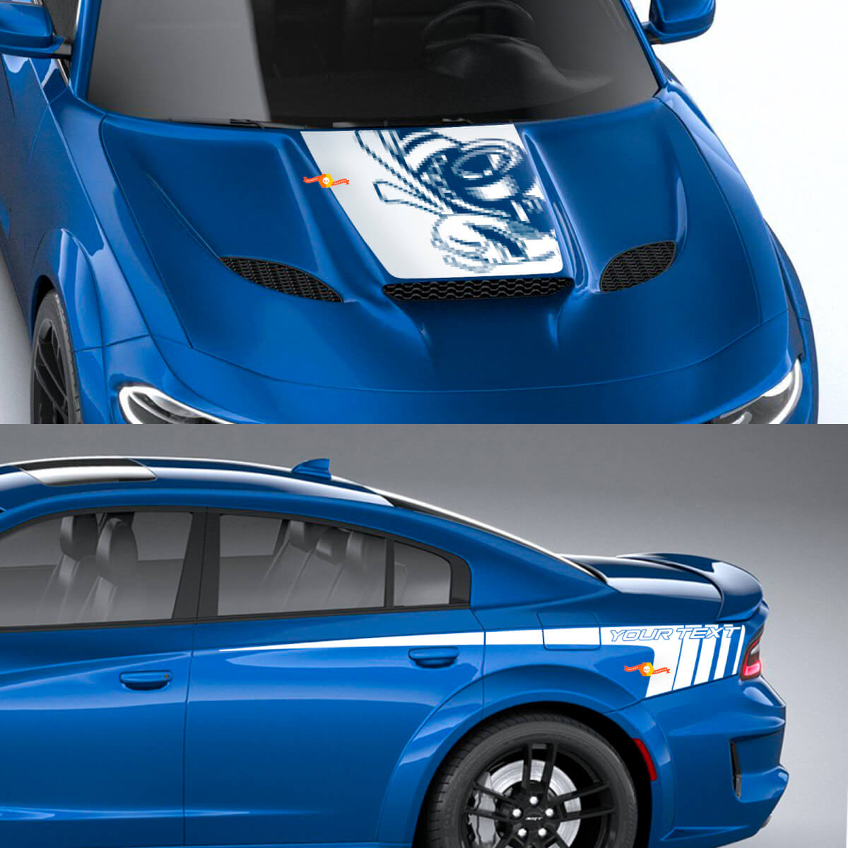 Super Bee Style Hood & Side Stripes Vinyl Decal Kit for Dodge Charger