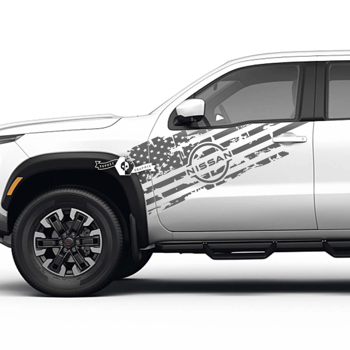Distressed USA Flag Door Vinyl Decal Kit for Nissan Frontier