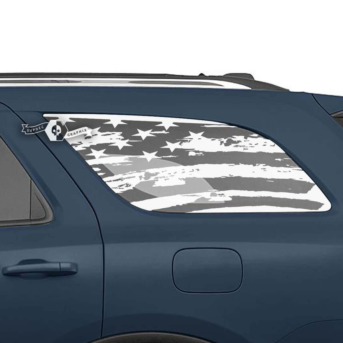 Pair Side Rear Window USA Flag Destroyed Direct Decal Vinyl Stickers for Dodge Durango