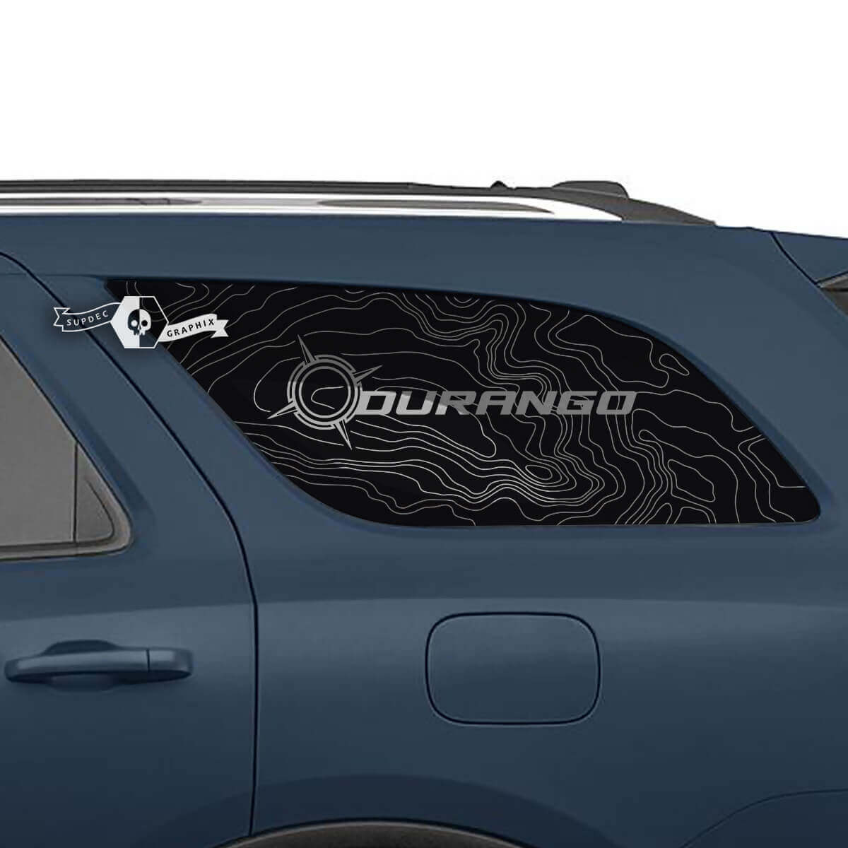 Pair Side Rear Window Topographic Map Lines Compass Decal Vinyl Stickers for Dodge Durango