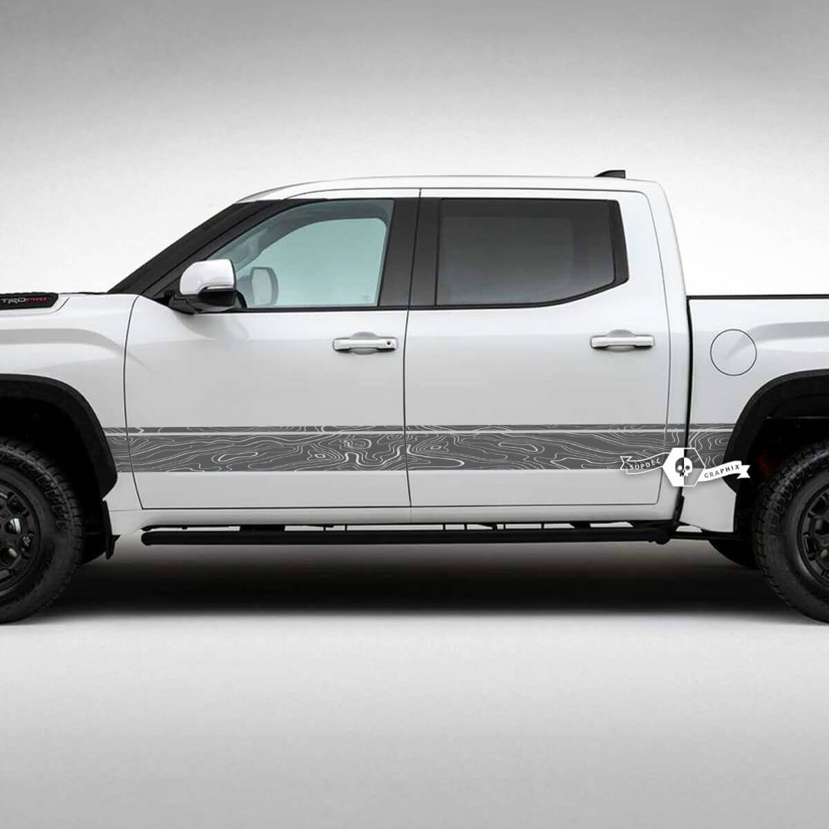 Topographic Map Side Stripes Vinyl Decal Kit For Toyota Tundra