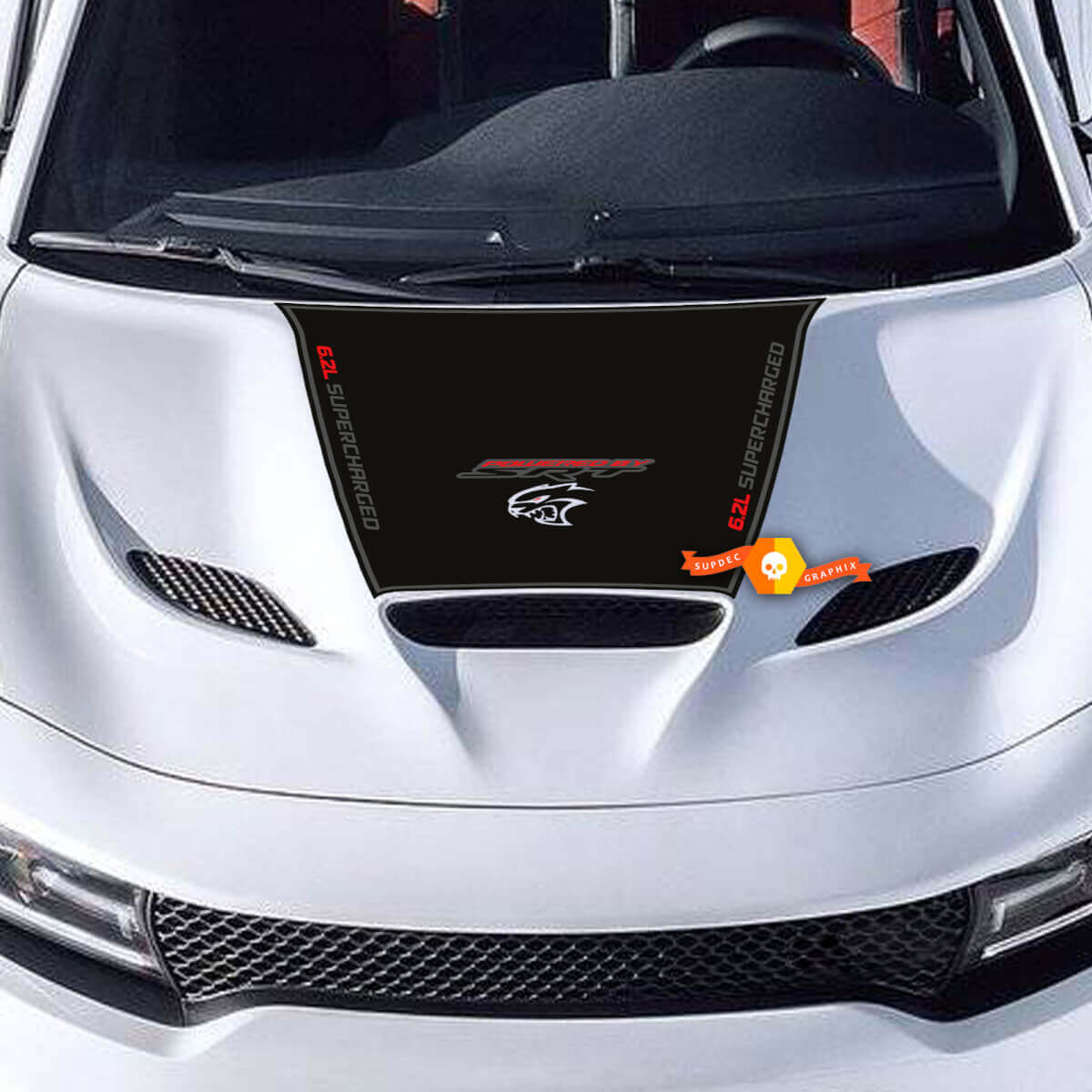 Hood Decal SUPERCHARGED 6.2L Vinyl Decal Sticker 3 Colors for Dodge Charger