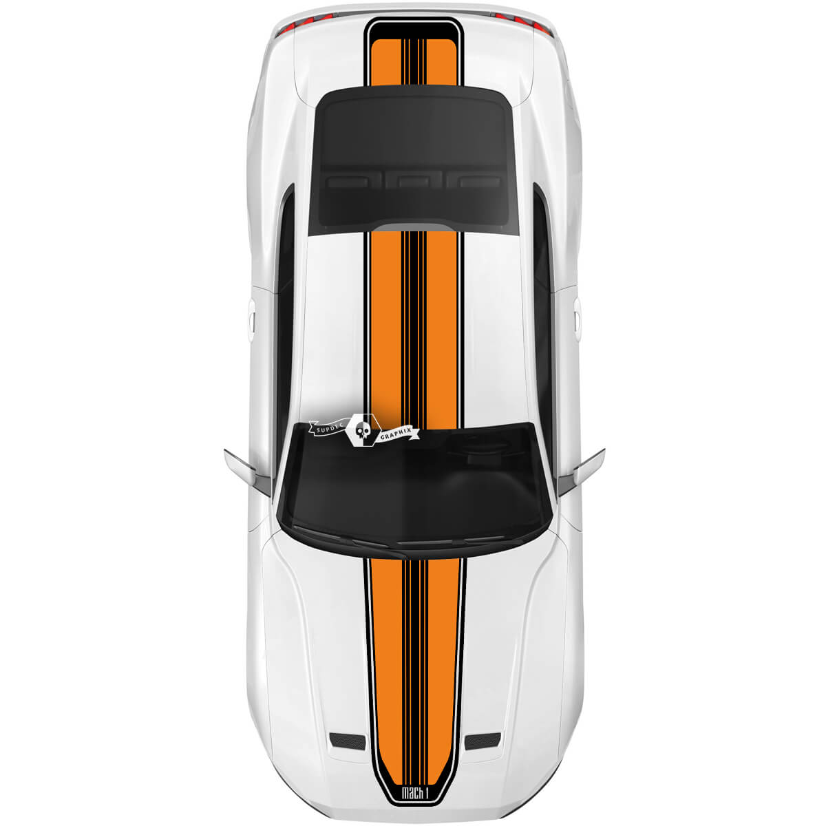 thumbnail image 2 of Customize Your 2015+ Ford Mustang With Bold Black & White Racing Stripe Kit – Hood, Roof & Trunk Vinyl Decals 2 of 4