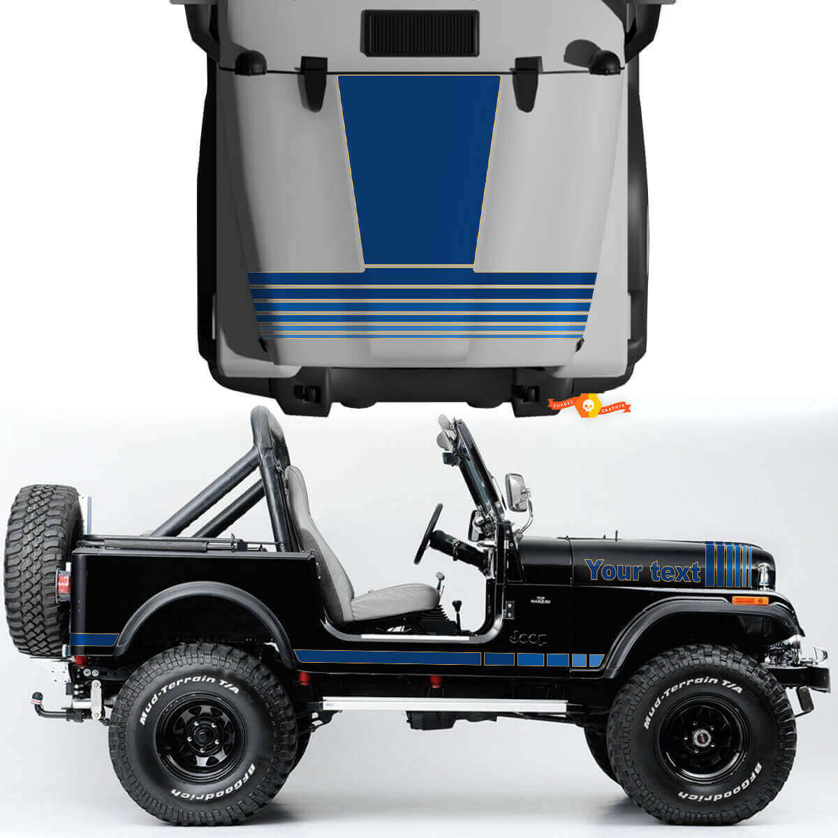 Vintage Style Hood and Side Stripes Vinyl Decal Kit for Jeep CJ7 Renegade 1984-1986