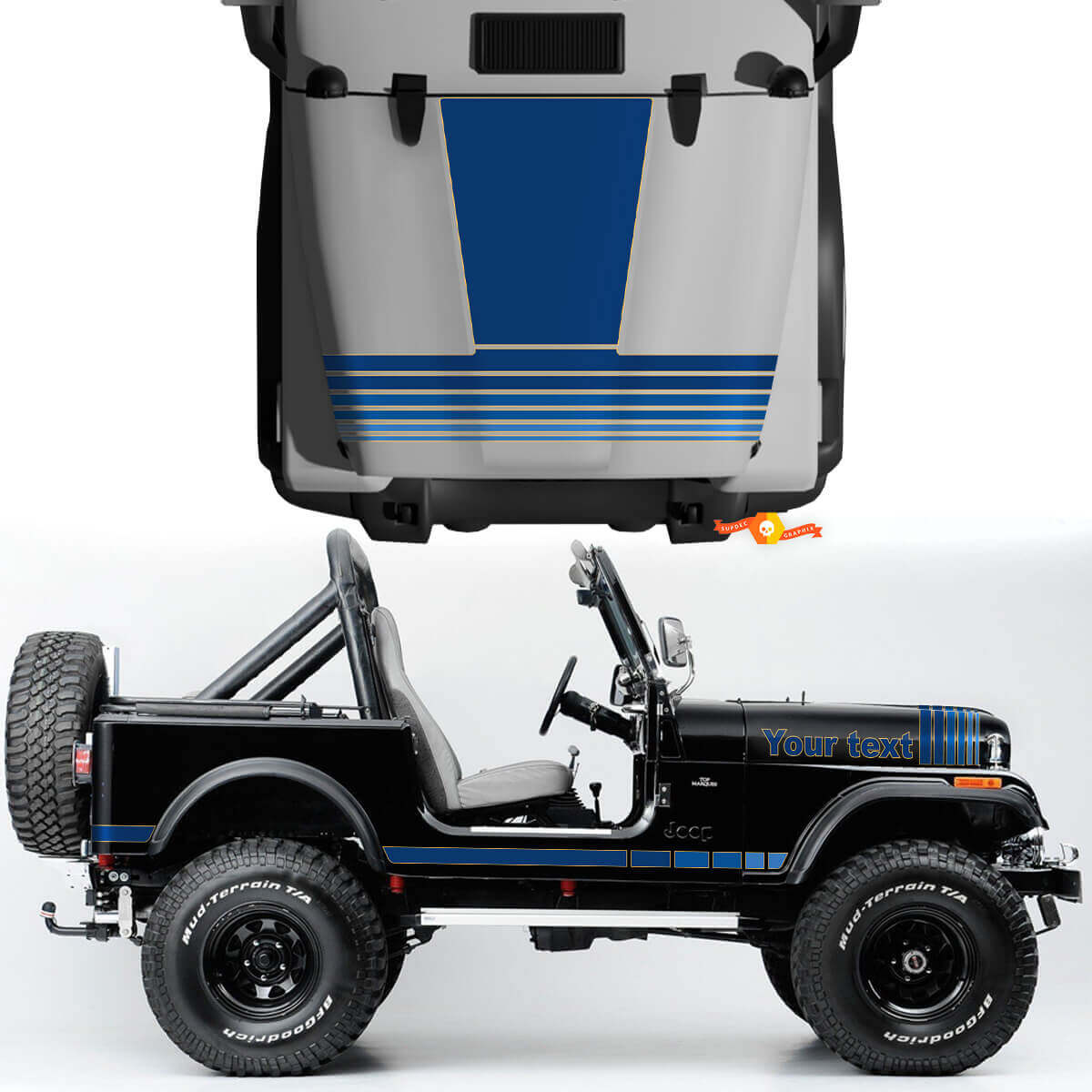 Vintage Wide Stripes Hood Side Vinyl Stickers Decals Kit 2 for Jeep Renegade CJ7