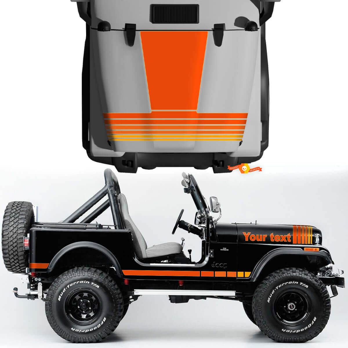 Vintage Wide Stripes Hood Side Vinyl Stickers Decals Kit for Jeep Renegade CJ7