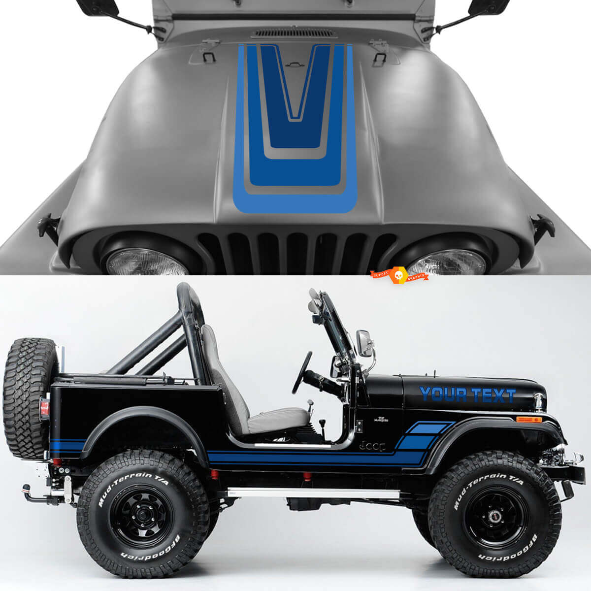 Vintage Stripes Hood Side Vinyl Stickers Decals Kit 2 for Jeep Renegade CJ7
