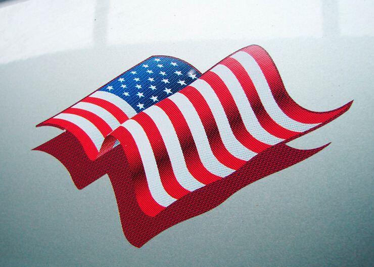 Patriotic American Flag Waving Horizontal Bumper Sticker Decal for Jeep