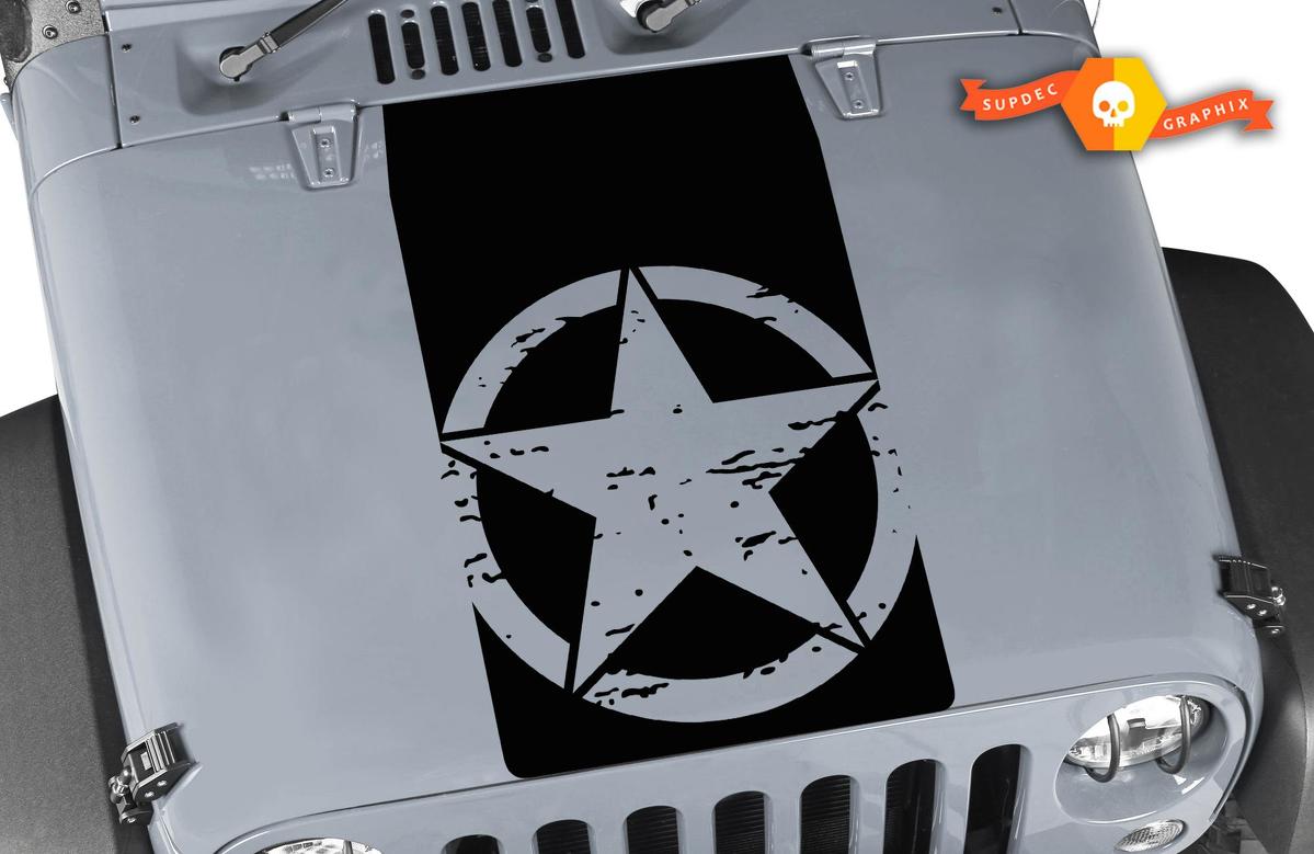 Jeep Wrangler Blackout Oscar Mike Distressed Star Vinyl Hood Decal TJ LJ JK