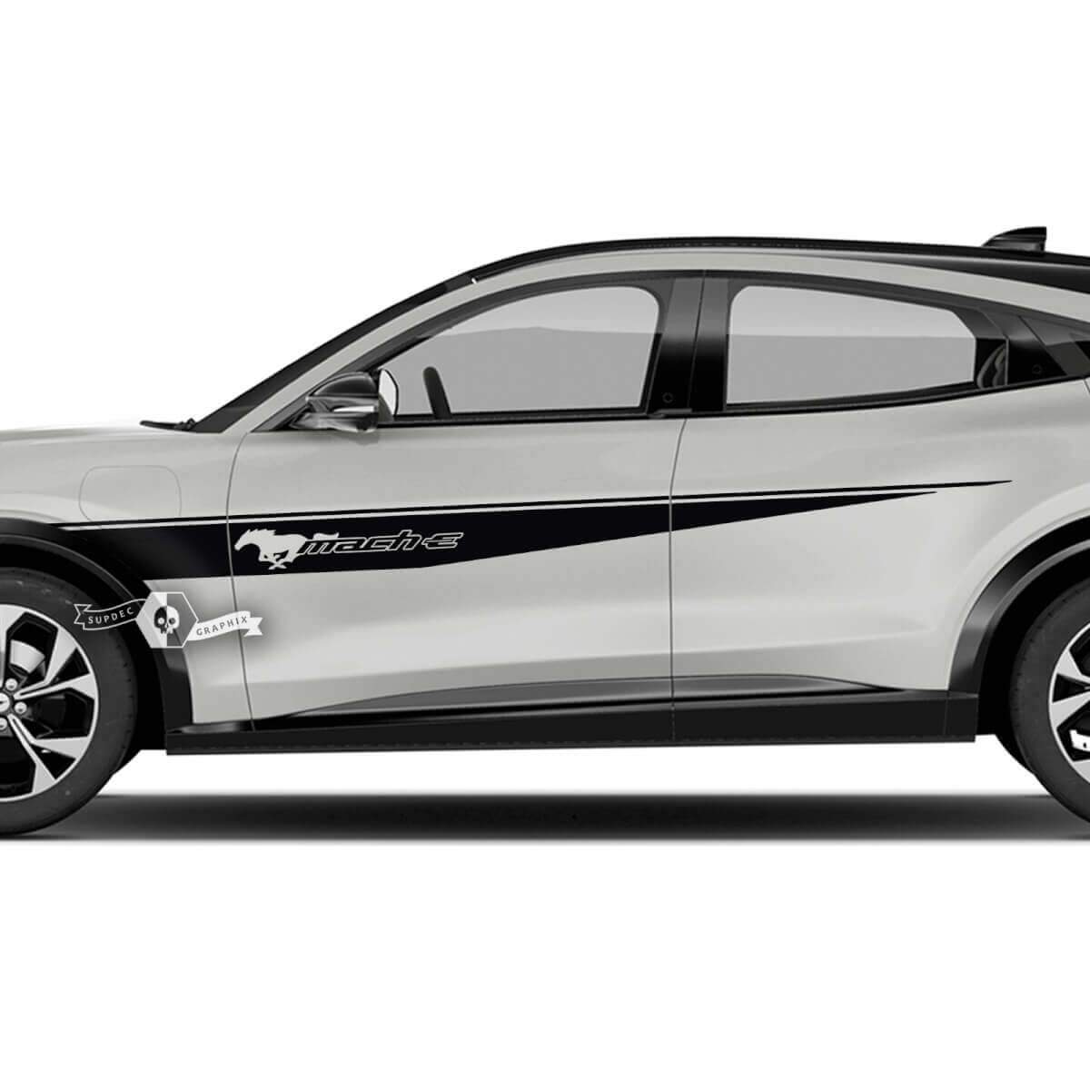 Front Fender Top Line Stripes Side Door Logo Decals Pair for Ford Mustang Mach-E