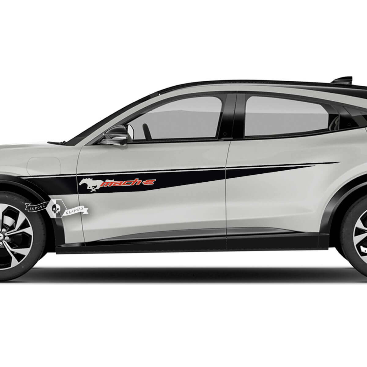 Front Fender Top Line Stripes Side Door Logo Decals 2 Colors Pair for Ford Mustang Mach-E