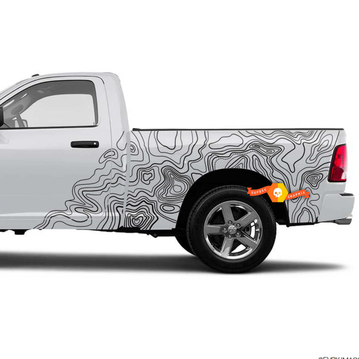 Topographic Map Style Side Vinyl Decal Sticker for Dodge Ram 1500