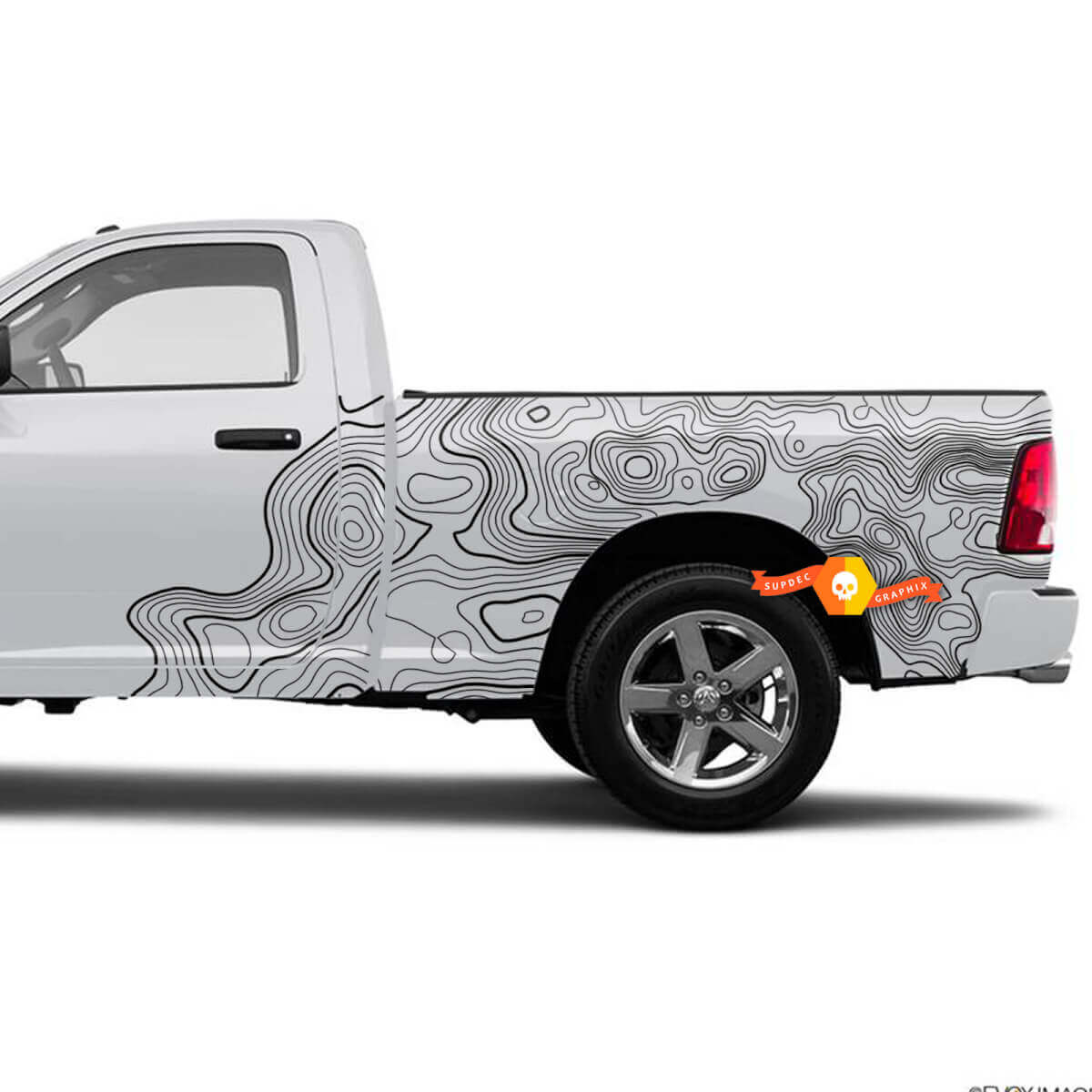 Pair Tradesman 1500 4x4 Crew Cab Topo Map Bed Side Doors Truck Vinyl Sticker Decal Graphic for Dodge Ram