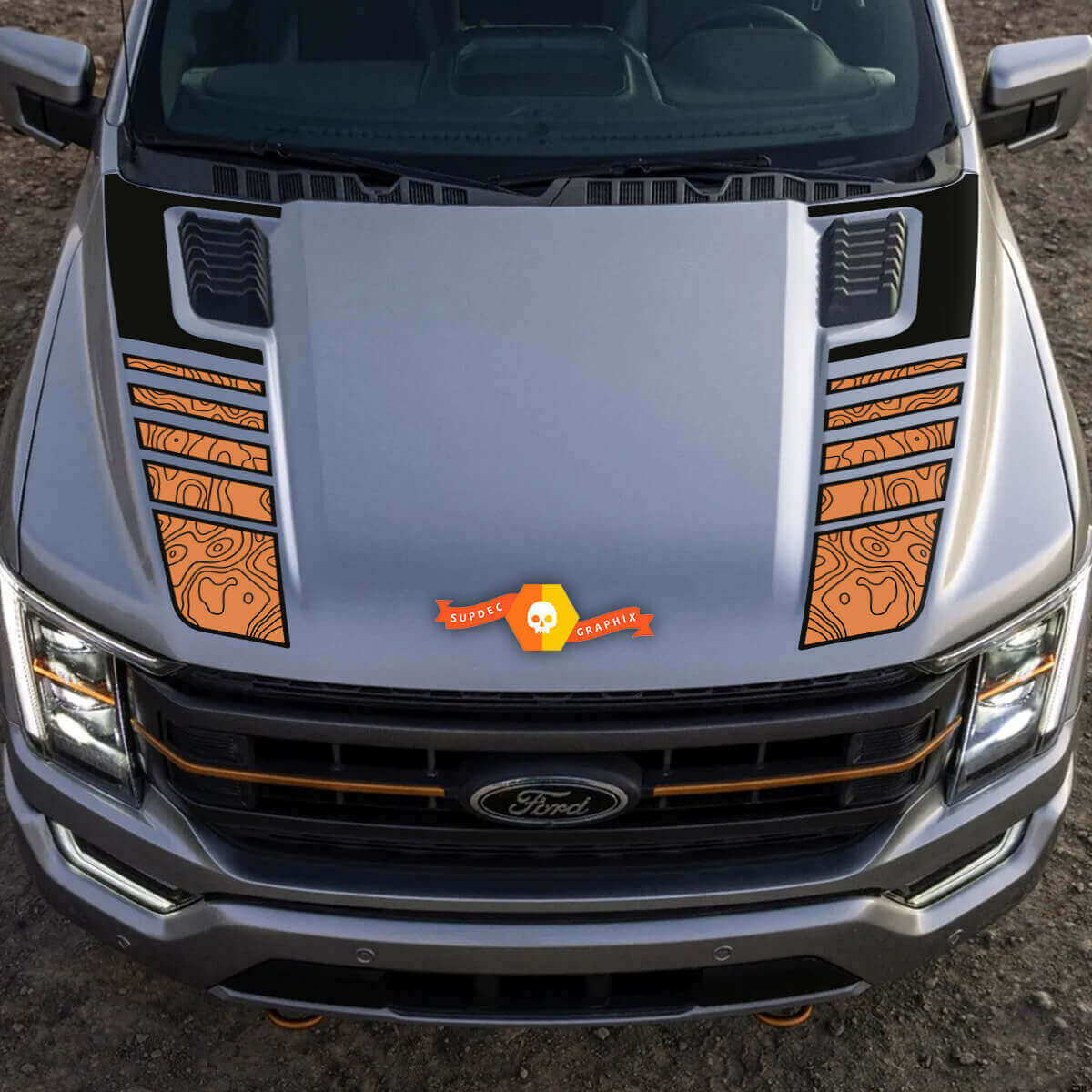 Topographic Map Double Hood Stripes Vinyl Decals for Musclecar truck Tremor