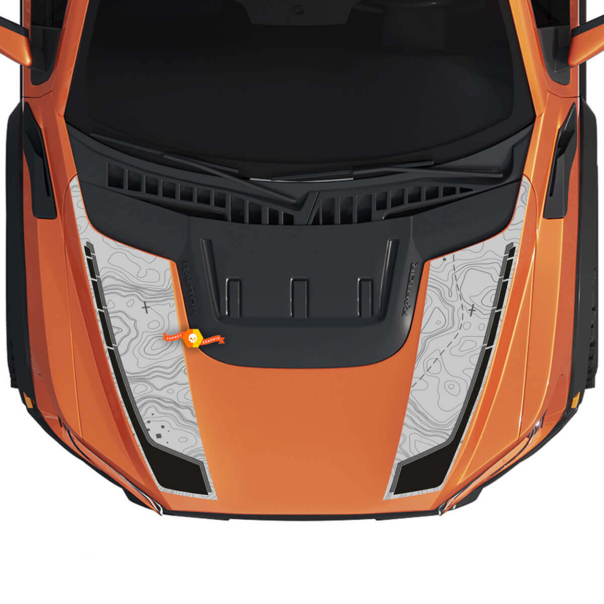 Hood Graphics Topographic Map fit to Gen3 Ford F150 Raptor Vinyl Sticker Decal kit stripes 2