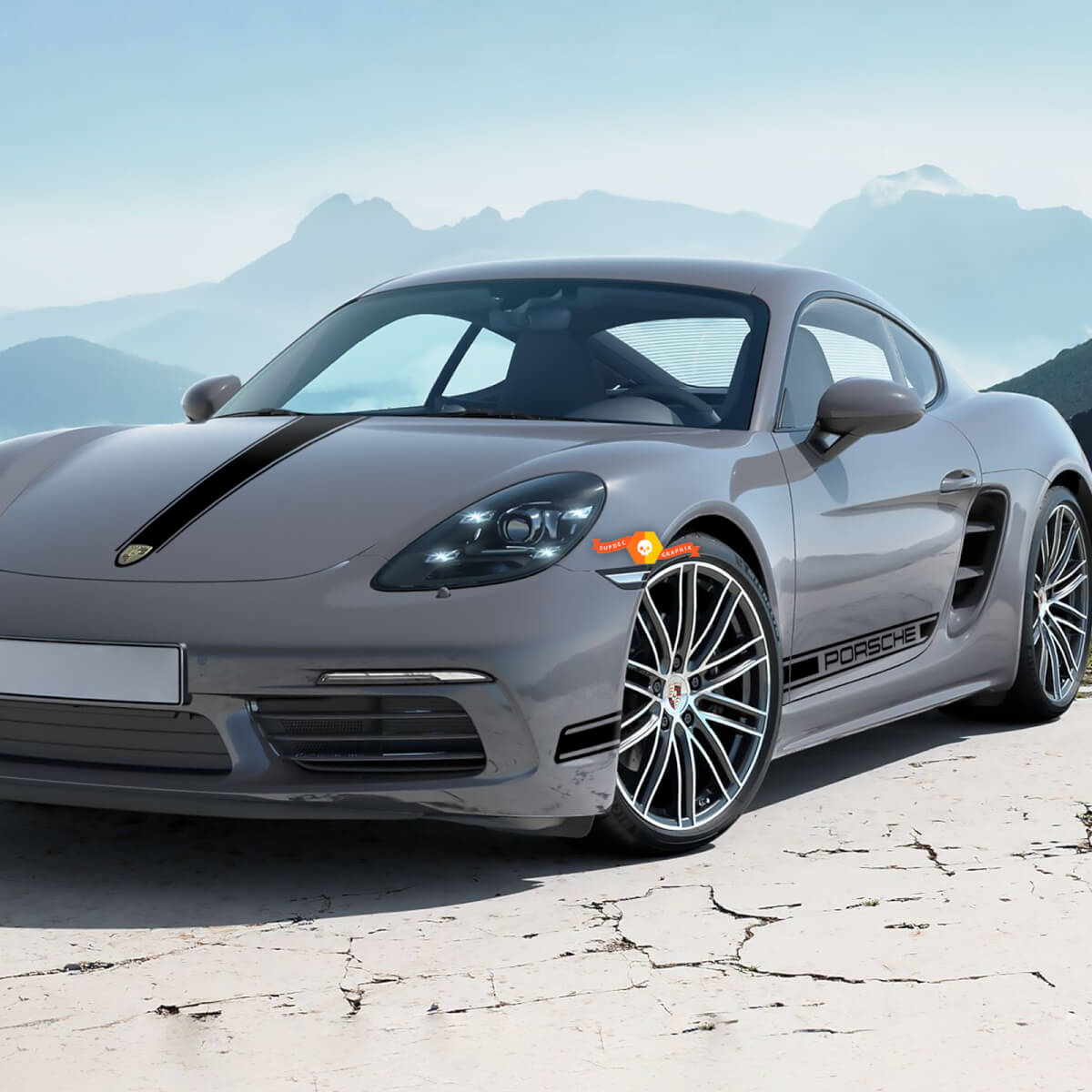 Hood and Side stripes Graphics fit to Porsche 718 Cayman Sticker Decal