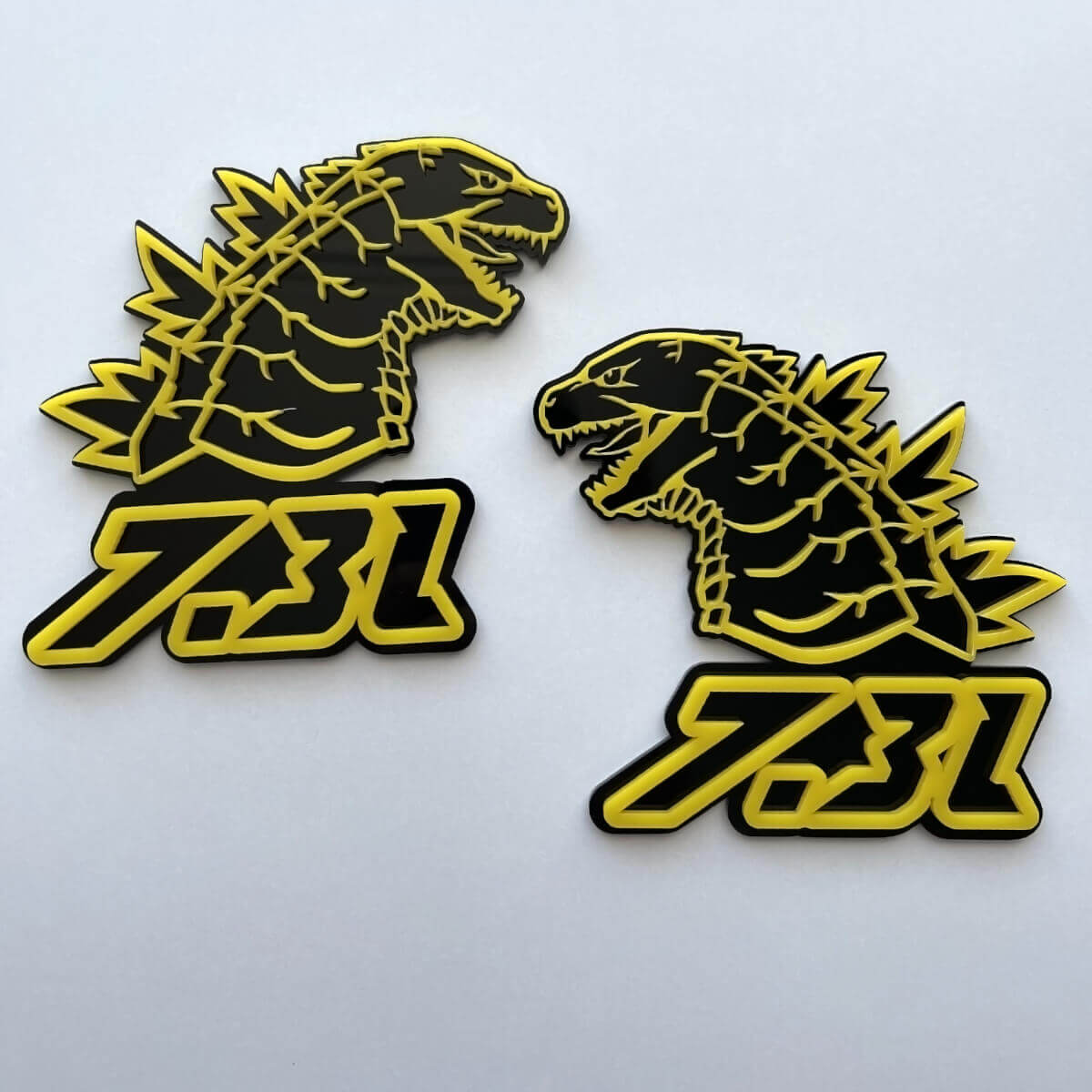 Godzilla 7.3L MEGAZILLA Performance 7.3L 3D Badge Yellow vs Black Fender Badges Emblem