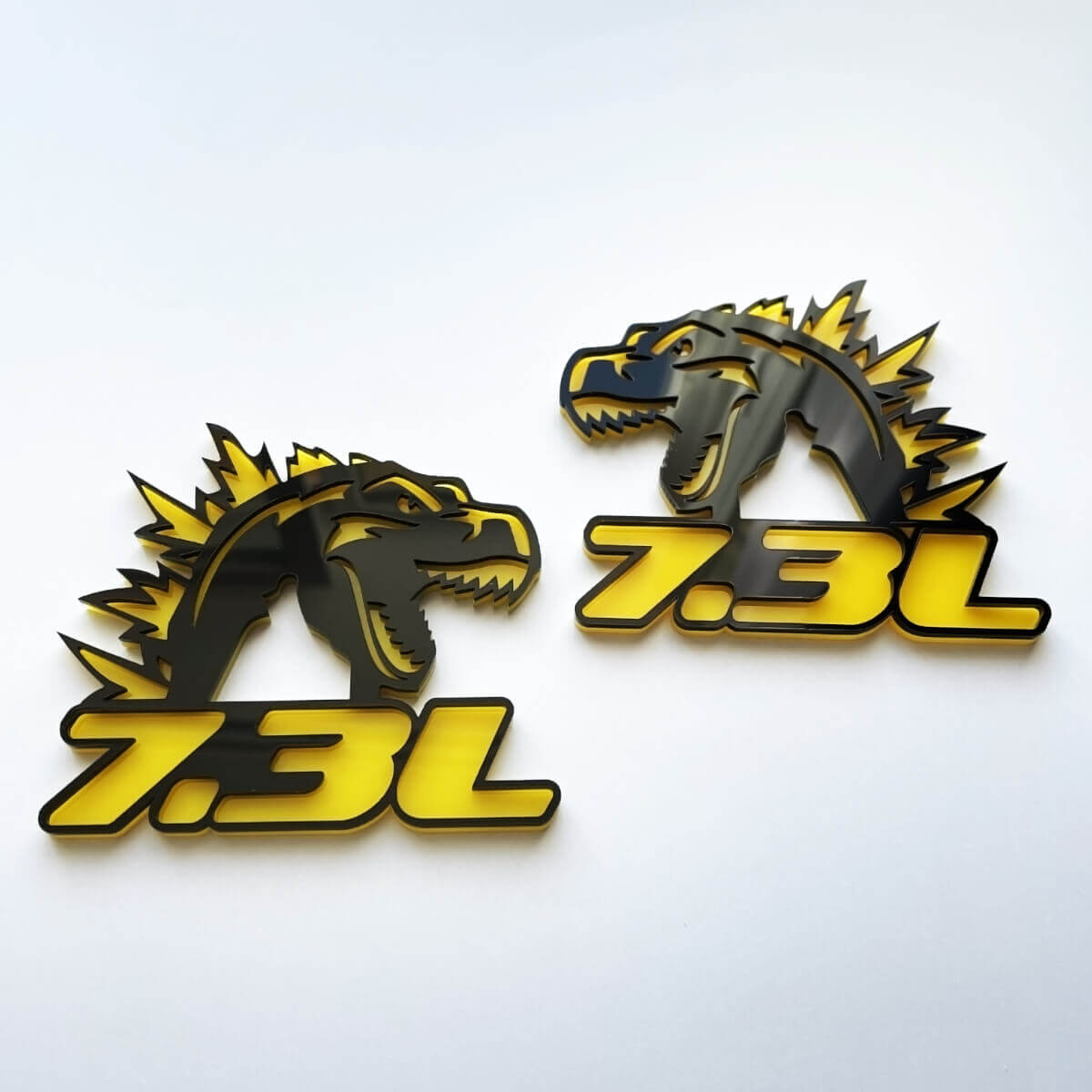 Godzilla 7.3L MEGAZILLA Performance 7.3L 3D Badge Black vs Yellow Fender Badges Emblem