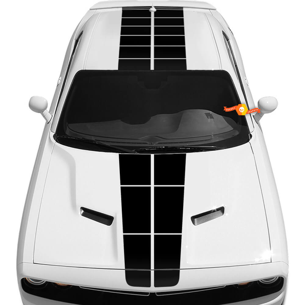 Twin Racing Hood and Roof Stripes Vinyl Decal Kit for Dodge Challenger 2015-2021 