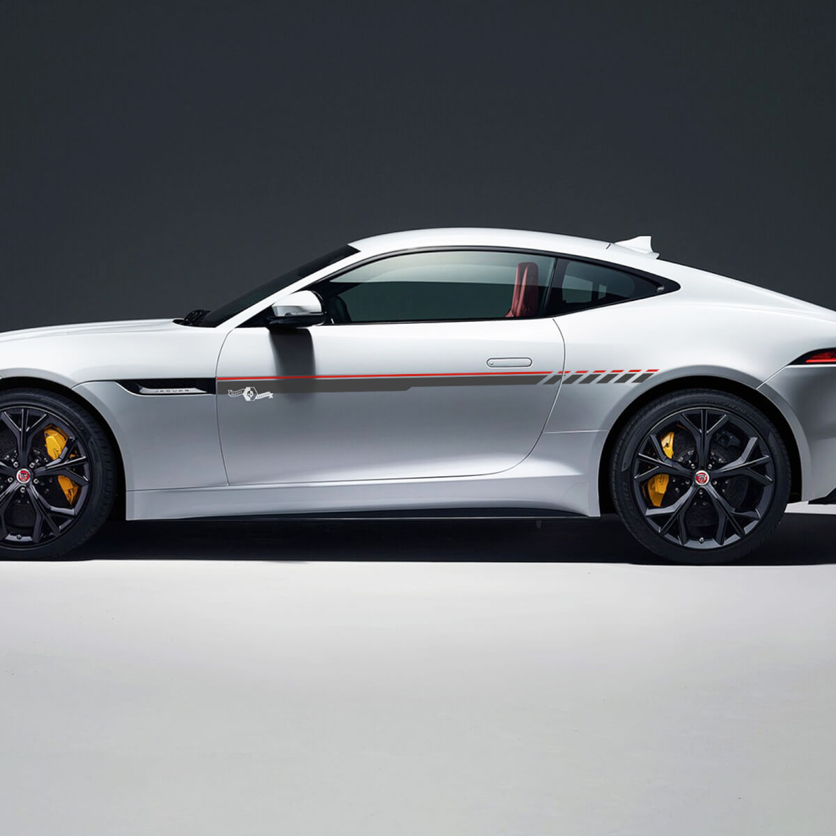 Pair Jaguar F-Type R Side Racing Graphics Doors  Stripe Checkerboard flag decal Logo sticker 2 Colors