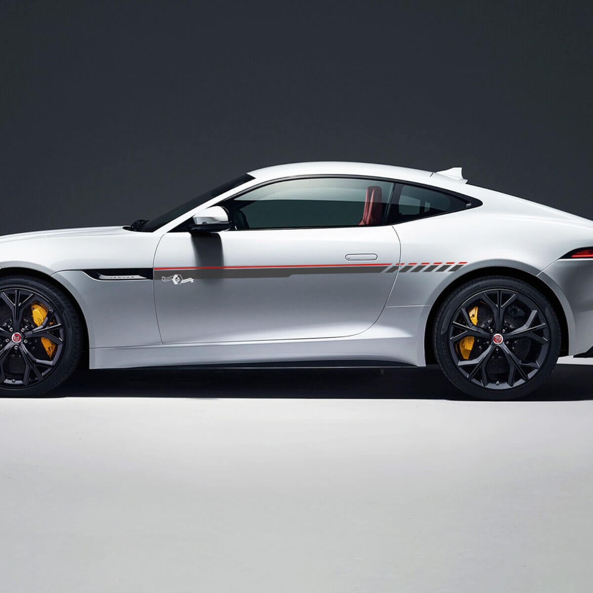 Pair Jaguar F-Type R Side Racing Graphics Doors  Stripe Checkerboard flag decal Logo sticker 2 Colors
