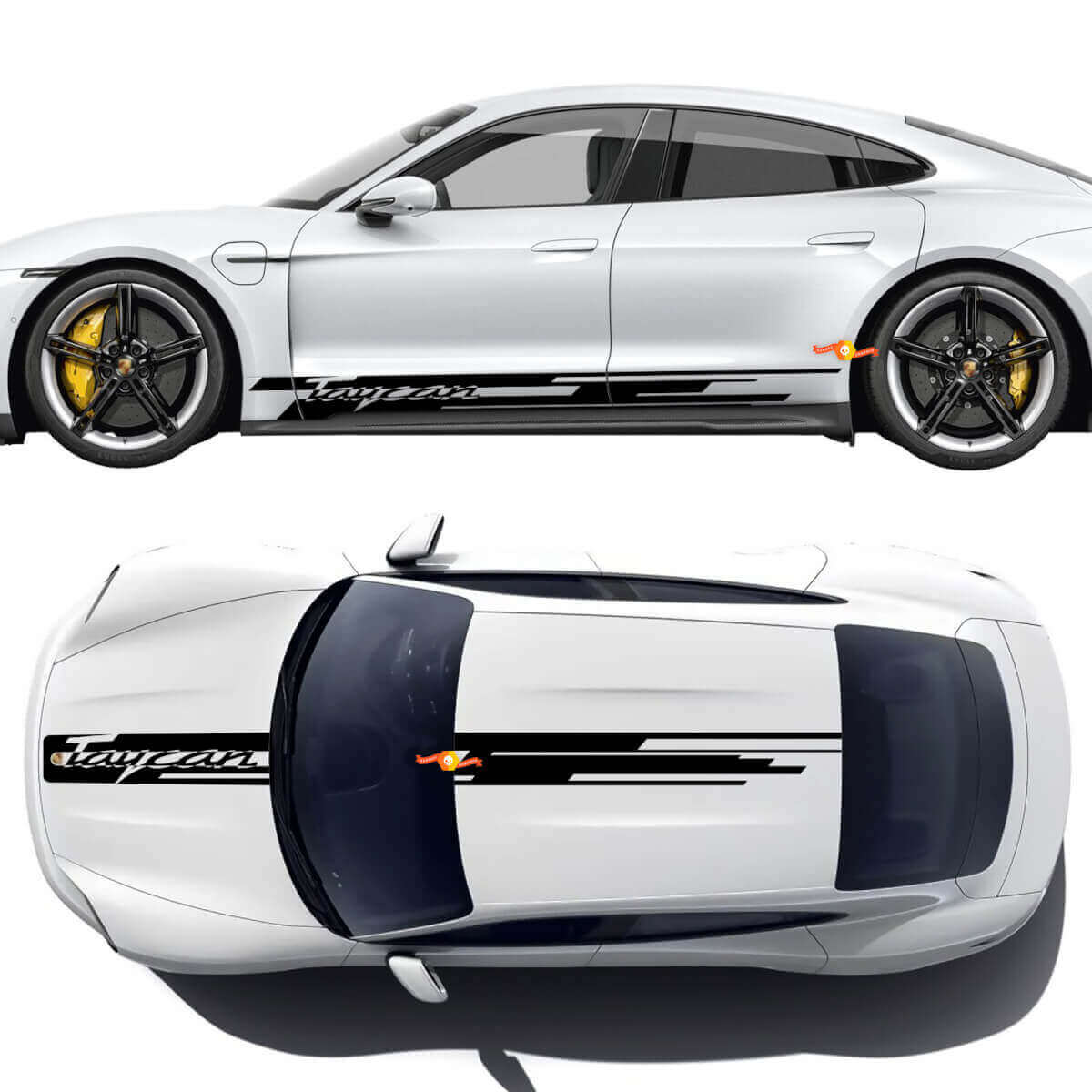 Porsche Taycan Side Hood Roof Kit Decorative Stripes with Taycan logo - Custom Vinyl Graphics Stickers
