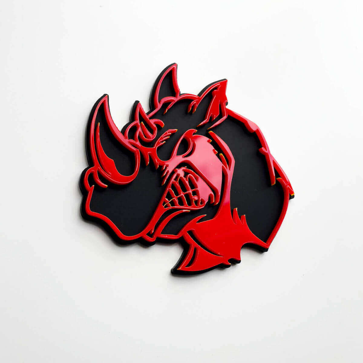 3D Rhino Angry Logo Badge - Custom Fender Emblem for Cars Trucks and SUVs Red vs Black